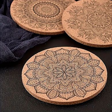Round Cork Coasters with Storage Rack