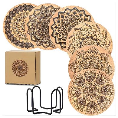 Round Cork Coasters with Storage Rack