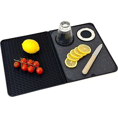 Zoulao Multifunctional Folding Cocktail Mat with Cutting Board, 18"x12" Bar Mat for Home & Travel