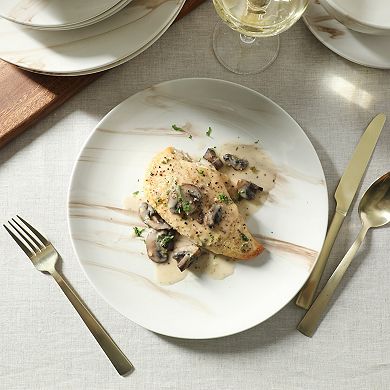 Gibson Home Cloudlight 12 Piece Plates and Bowls Dishes Decorated Porcelain Ceramic Dinnerware Set