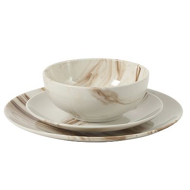 Gibson Home Cloudlight 12 Piece Plates and Bowls Dishes Decorated Porcelain Ceramic Dinnerware Set