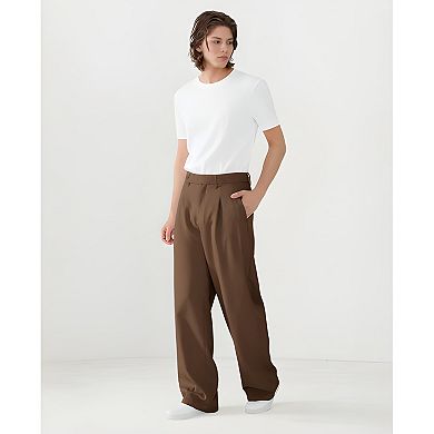 Mens Loose Fit Pleated Office Pants