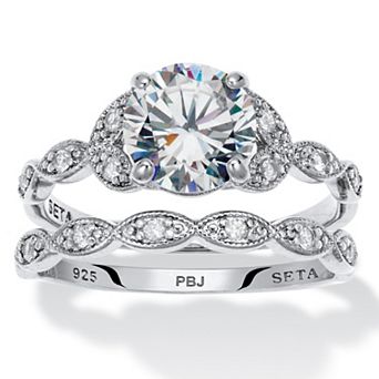 2.21 TCW Round Cubic Zirconia Platinum-plated Sterling Silver Bridal Ring Set
