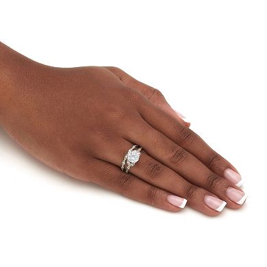 2.21 TCW Round Cubic Zirconia Platinum-plated Sterling Silver Bridal Ring Set