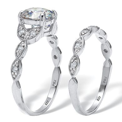 2.21 TCW Round Cubic Zirconia Platinum-plated Sterling Silver Bridal Ring Set