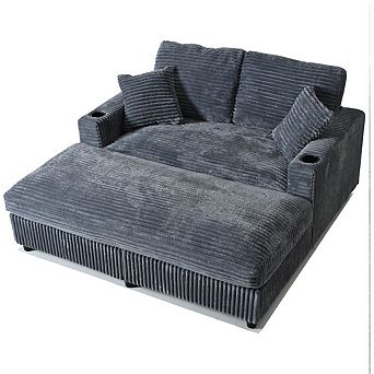 65" Oversized Indoor Chaise Lounge Chair with Pillows & 2 cup Holders, Comfy Corduroy Recliner
