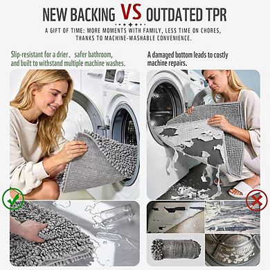 Chenille Bathroom Rug, Soft Absorbent, Non-Slip Quick-Dry Mat