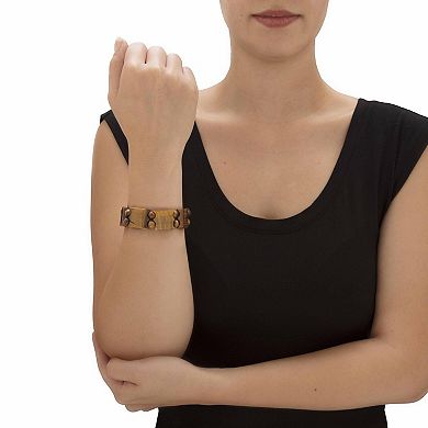 Genuine Tiger's-Eye Silvertone Rectangle Fringe Necklace and Bracelet Set 18"