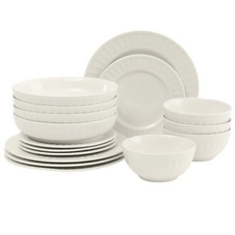 Gibson Home Melbourne 16 pc Embossed Ceramic Plates and Bowls Dinnerware Set