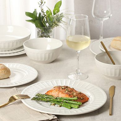 Gibson Home Melbourne 16 Piece Embossed Ceramic Plates and Bowls Dinnerware Set