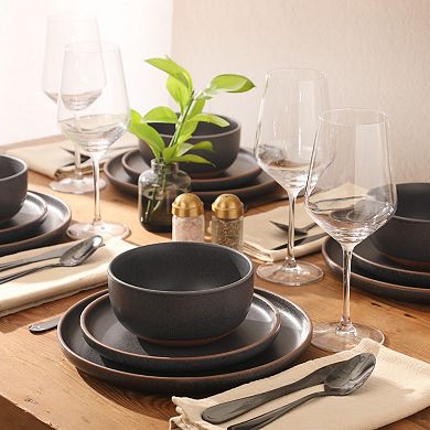 Gibson Elite Abbey Circle 12 Piece Plates and Bowls Reactive Matte Glaze Dishes Dinnerware Set