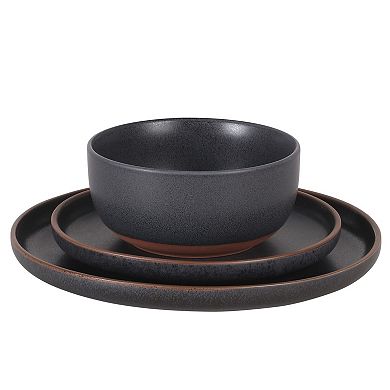 Gibson Elite Abbey Circle 12 Piece Plates and Bowls Reactive Matte Glaze Dishes Dinnerware Set