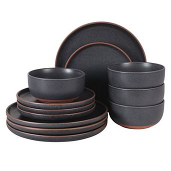 Gibson Elite Abbey Circle 12 pc Plates and Bowls Reactive Matte Glaze Dishes Dinnerware Set