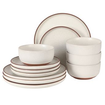 Gibson Elite Abbey Circle 12 pc Plates and Bowls Reactive Matte Glaze Dishes Dinnerware Set