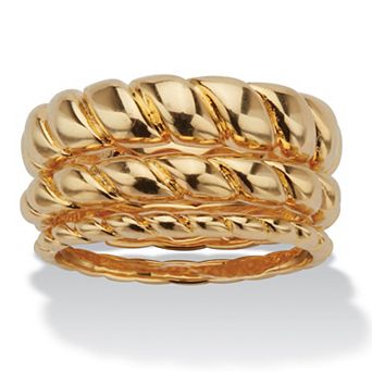 Shrimp Style 14k Gold-Plated Stackable Rings, 3 pc Set