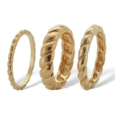 Shrimp Style 14k Gold-Plated Stackable Rings, 3 Piece Set
