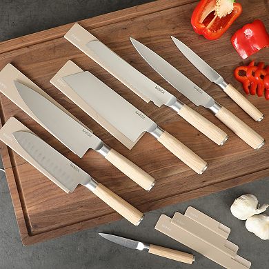 Babish High Carbon 1.4116 German Steel 14 Piece Forged Pakka Wood Kitchen Knife Set with Sheaths