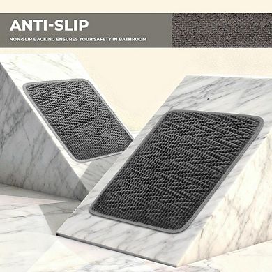 Chenille Bathroom Rug, Soft Absorbent, Non-Slip Rubber Base Mat