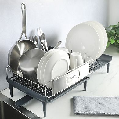 Kenmore Loxdell Expandable Full Size Rust Resistant Dish Rack with Drain Board