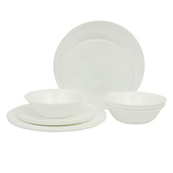 Gibson Home Vanilla Hills 12 pc Opal Glass Dinnerware Set for 4 Chip Resistant Round White