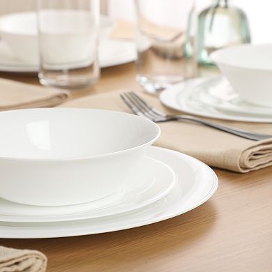 Gibson Home Vanilla Hills 12 Piece Opal Glass Dinnerware Set for 4 Chip Resistant Round White
