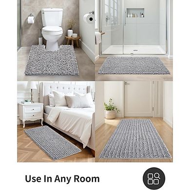 Chenille Bathroom Rug, Thick Soft Absorbent, Non-Slip Shaggy Mat