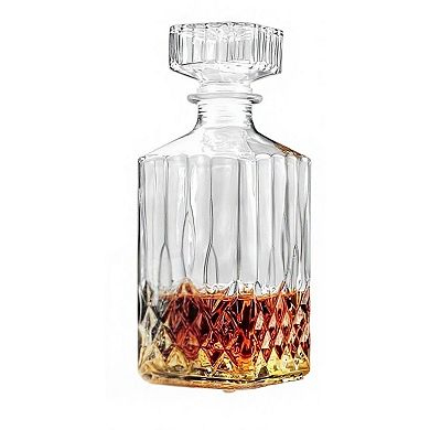 25 oz Vintage Style Glass Whiskey Decanter Set with Stopper - Includes 6 Glasses (7.4 oz)