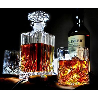 25 oz Vintage Style Glass Whiskey Decanter Set with Stopper - Includes 6 Glasses (7.4 oz)