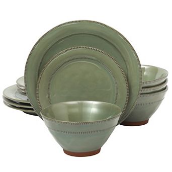 Gibson Elite Terranea 12 pc Dishes Reactive Glaze Plates and Bowls Terracotta Dinnerware Set