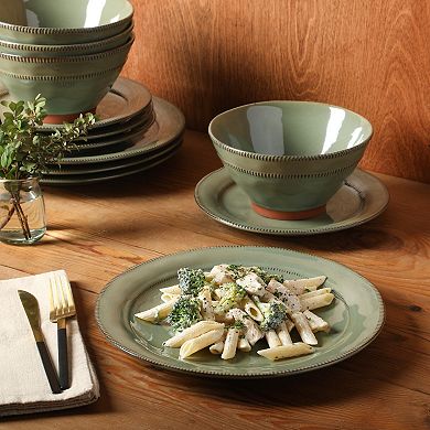Gibson Elite Terranea 12 Piece Dishes Reactive Glaze Plates and Bowls Terracotta Dinnerware Set