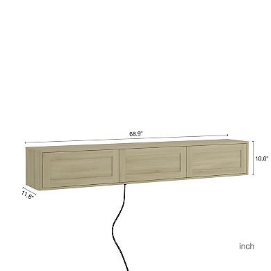 Trikiousd Floating TV Stand with LED Lights and Power Outlet, Wall-Mounted Cabinet