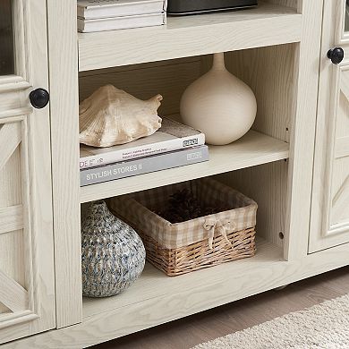 Trikiousd Farmhouse TV Stand with 2-Door Cabinet, Barn Style Media Console