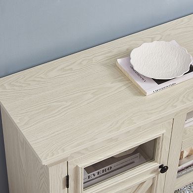 Trikiousd Farmhouse TV Stand with 2-Door Cabinet, Barn Style Media Console