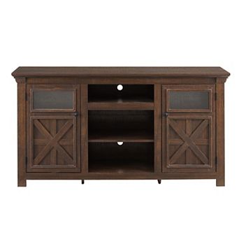 Trikiousd Farmhouse TV Stand with 2-Door Cabinet, Barn Style Media Console