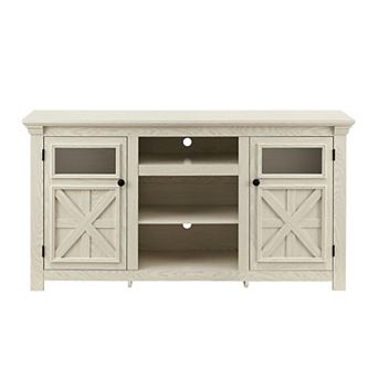 Trikiousd Farmhouse TV Stand with 2-Door Cabinet, Barn Style Media Console