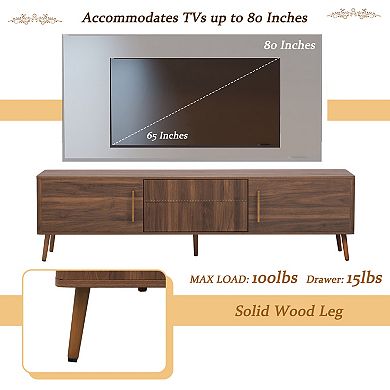 Trikiousd 70.8 Inch Retro Wood Grain TV Stand with Storage Cabinets Drawers Cable Management
