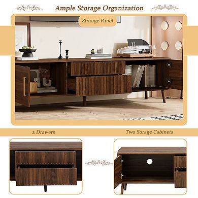 Trikiousd 70.8 Inch Retro Wood Grain TV Stand with Storage Cabinets Drawers Cable Management