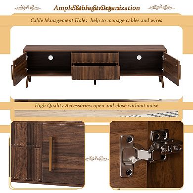 Trikiousd 70.8 Inch Retro Wood Grain TV Stand with Storage Cabinets Drawers Cable Management