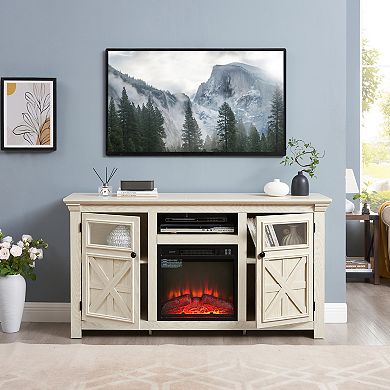 Trikiousd Farmhouse TV Stand with 18" Fireplace & 2-Door Storage Cabinet