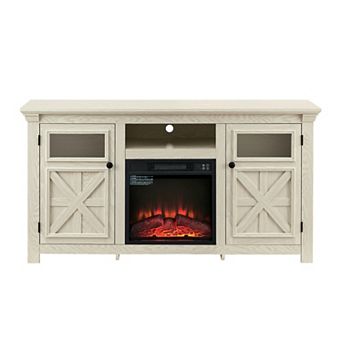 Trikiousd Farmhouse TV Stand with 18" Fireplace & 2-Door Storage Cabinet