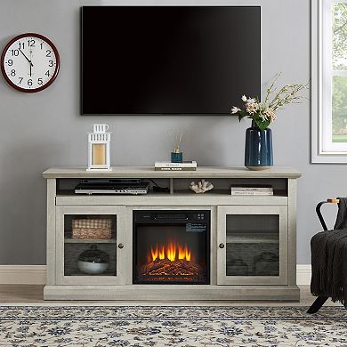 Trikiousd Fireplace TV Stand with Glass Doors & Storage for TVs Up to 65"