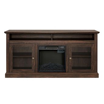 Trikiousd Fireplace TV Stand with Glass Doors & Storage for TVs Up to 65"