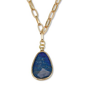 Genuine Blue Sodalite Goldtone Drop Necklace 20-inch