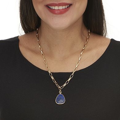 Genuine Blue Sodalite Goldtone Drop Necklace 20-inch