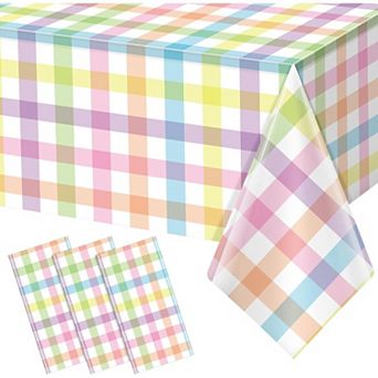 3 pc Spring Easter Pastel Plaid Tablecloths Decorations,for Indoor Outdoor Spring Birthday Easter