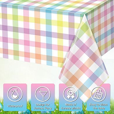 3Pcs Spring Easter Pastel Plaid Tablecloths Decorations,for Indoor Outdoor Spring Birthday Easter