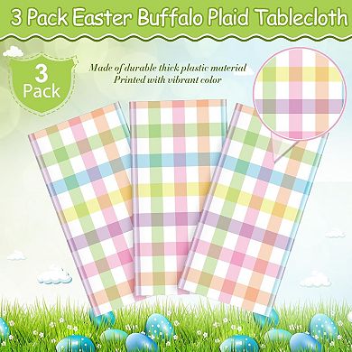 3Pcs Spring Easter Pastel Plaid Tablecloths Decorations,for Indoor Outdoor Spring Birthday Easter