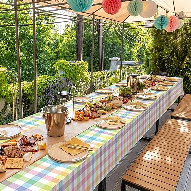 3Pcs Spring Easter Pastel Plaid Tablecloths Decorations,for Indoor Outdoor Spring Birthday Easter