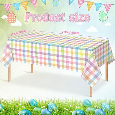 3Pcs Spring Easter Pastel Plaid Tablecloths Decorations,for Indoor Outdoor Spring Birthday Easter