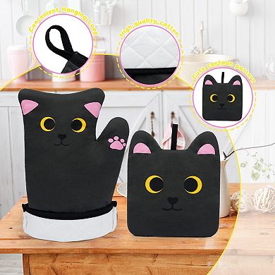 Cat Oven Mitt and Pot Holder Set